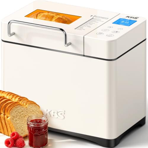 KBS 2.2LB Bread Maker, Automatic Bread Machine with Healthy Ceramic Nonstick Pan, Auto Nut Dispenser, 17-in-1 Programs for Gluten-Free & Sourdough, Touchscreen, 15H Delay Timer, White Stainless Steel